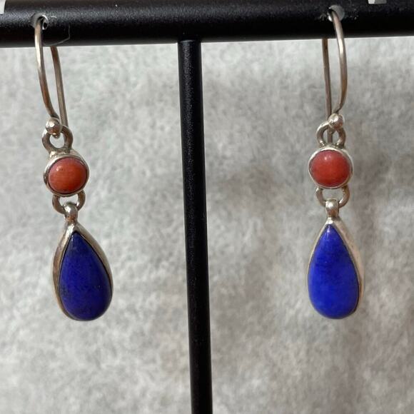 Vintage Acleoni sterling silver lapis drop earrings dangle - Picture 3 of 5